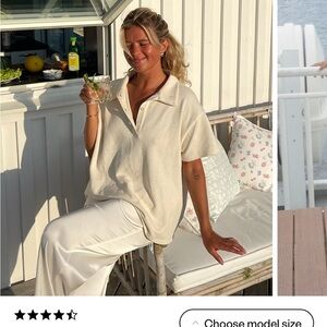 Djerf Avenue Textured Polo Top Cream